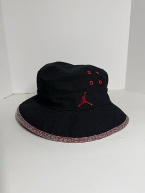 Jordan Black Bucket Hat with Red Jumpman and Red Trim